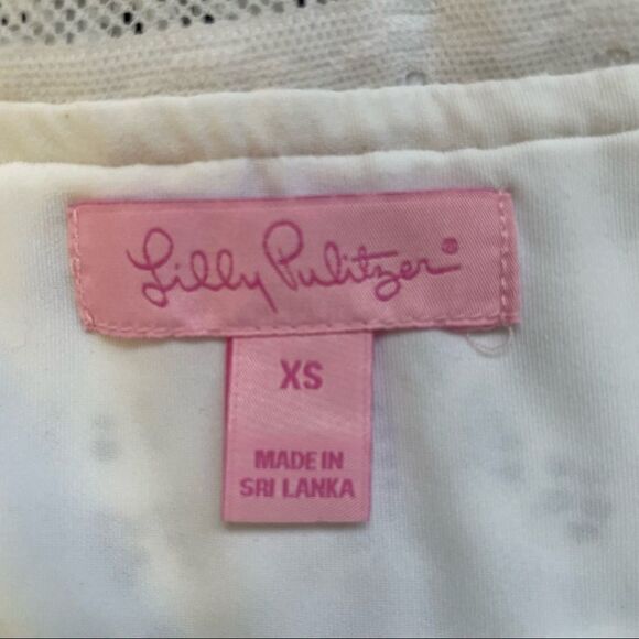 Lilly Pulitzer Lyra Top size XS resort white scalloped stripe lace cold shoulder - Picture 8 of 12